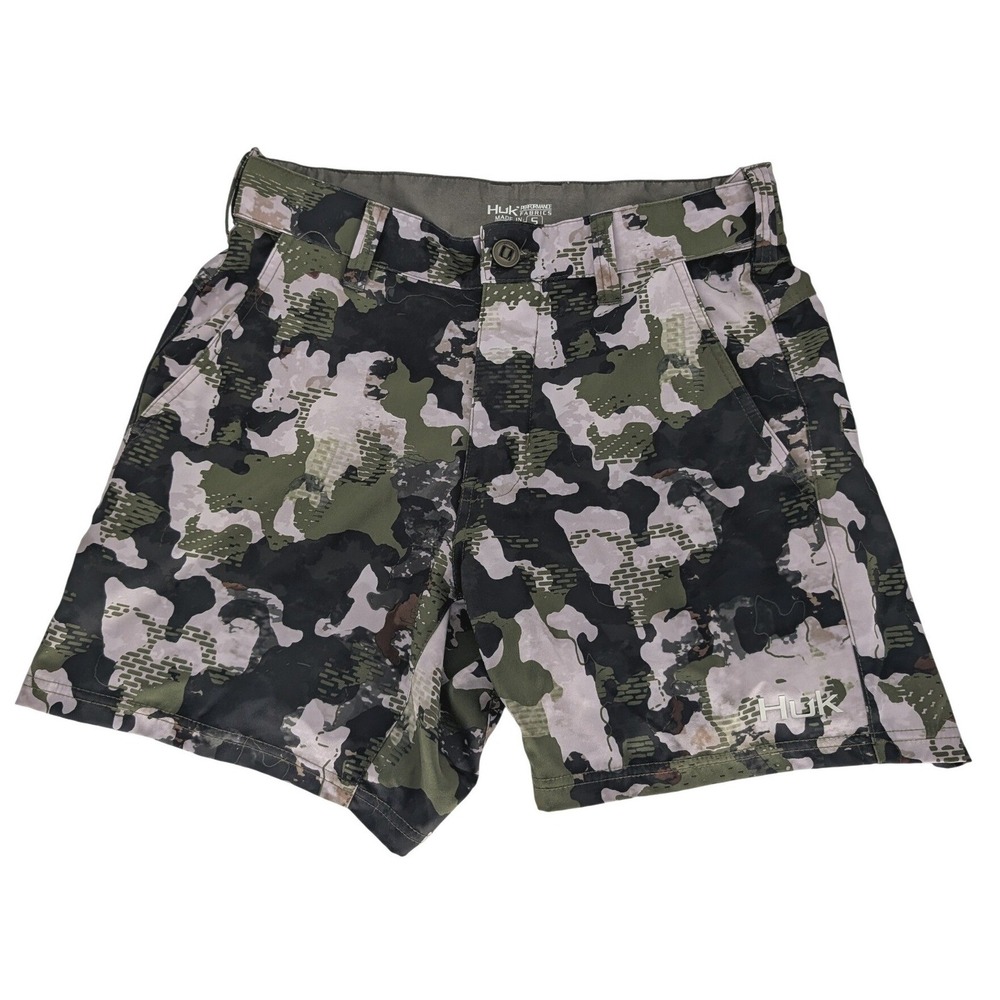 Huk Lowcountry 6" Performance Fishing Shorts Mens S Green Camo Stretch H2000110